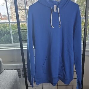 Alternative Men's Blue Hoodie with Cream Drawstrings